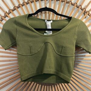 NWT Zara Olive Green Ribbed Corset Style Crop Top Size M/L Stretchy